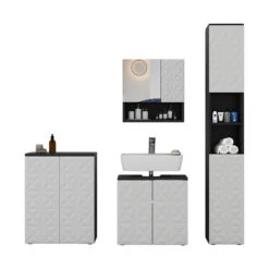 Badmöbel Set "Edge" Schwarz/Weiß 4 Teile Vicco