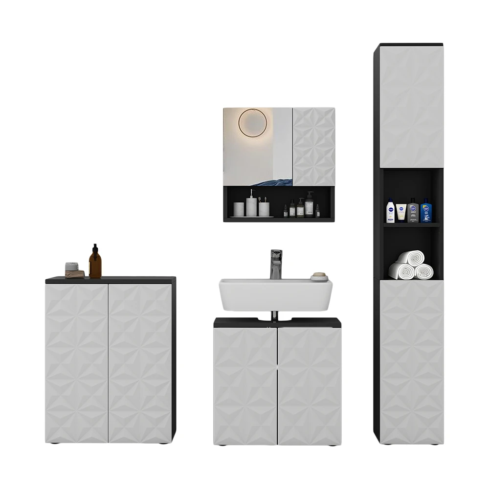Badmöbel Set "Edge" Schwarz/Weiß 4 Teile Vicco 3 Badmöbel Set "Edge" Schwarz/Weiß 4 Teile Vicco