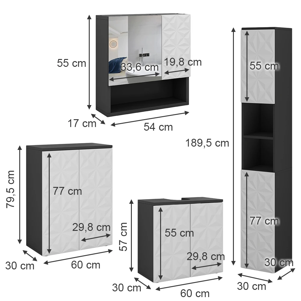 Badmöbel Set "Edge" Schwarz/Weiß 4 Teile Vicco 5 Badmöbel Set "Edge" Schwarz/Weiß 4 Teile Vicco – Bild 3