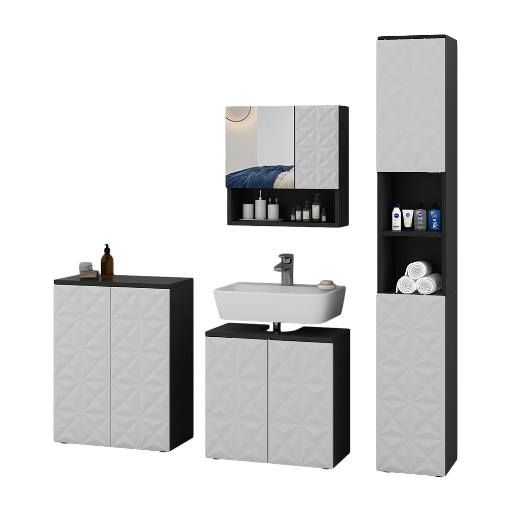 Badmöbel Set "Edge" Schwarz/Weiß 4 Teile Vicco 9 Badmöbel Set "Edge" Schwarz/Weiß 4 Teile Vicco – Bild 7