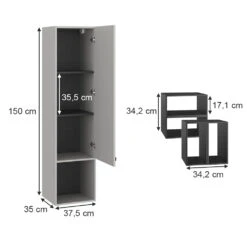 Badschrank "Gerta" Grau/Schwarz 37.5 X 150 Cm Mit Tür Und Offenen Fächern Vicco -Möbel Store 20230816 m5702 03 ol