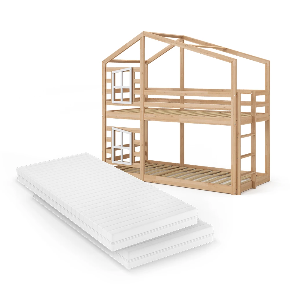 Etagenbett "Maja" Naturholz 90x200 Cm Mit 2 Matratzen Vitalispa 2 Etagenbett "Maja" Naturholz 90x200 Cm Mit 2 Matratzen Vitalispa