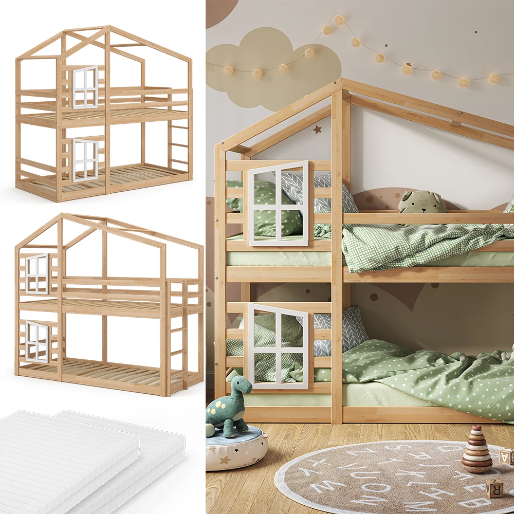 Etagenbett "Maja" Naturholz 90x200 Cm Mit 2 Matratzen Vitalispa 3 Etagenbett "Maja" Naturholz 90x200 Cm Mit 2 Matratzen Vitalispa – Bild 2