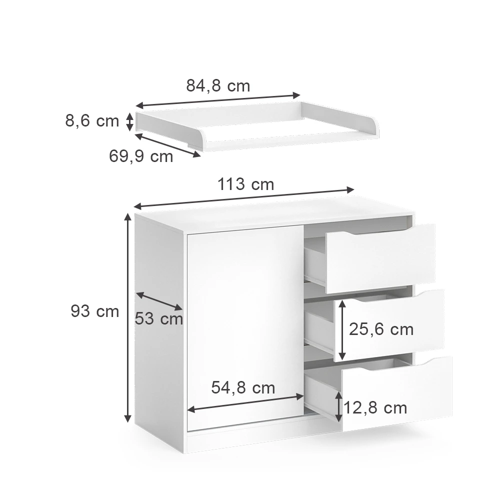 Wickelkommode "Ruben" Weiß 113 X 93 Cm Mit Wickelaufsatz Vicco 5 Wickelkommode "Ruben" Weiß 113 X 93 Cm Mit Wickelaufsatz Vicco – Bild 3