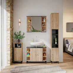 Vicco Midischrank "Aquis", Sonoma/Anthrazit, 30 X 86.8 Cm Mit Tür Und Offenem Fach -Möbel Store 20230907 m5816 04 ol