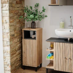 Vicco Midischrank "Aquis", Sonoma/Anthrazit, 30 X 86.8 Cm Mit Tür Und Offenem Fach -Möbel Store 20230907 m5816 05 ol