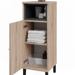 Vicco Midischrank "Aquis", Sonoma/Anthrazit, 30 X 86.8 Cm Mit Tür Und Offenem Fach -Möbel Store 20230907 m5816 06 ol