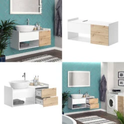 Vicco Waschbeckenunterschrank "Alf", Weiß/Eiche, 105 X 45 Cm Mit 2 Schubladen -Möbel Store 20230907 m5939 NP 08 ol