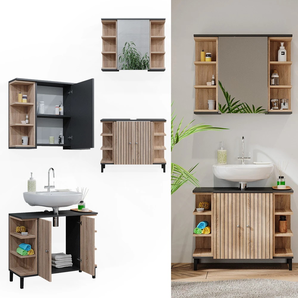 Vicco Badmöbel Set "Aquis", Sonoma/Anthrazit, 2 Teile 4 Vicco Badmöbel Set "Aquis", Sonoma/Anthrazit, 2 Teile – Bild 2