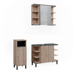 Vicco Badmöbel Set "Aquis", Sonoma/Anthrazit, 3 Teile