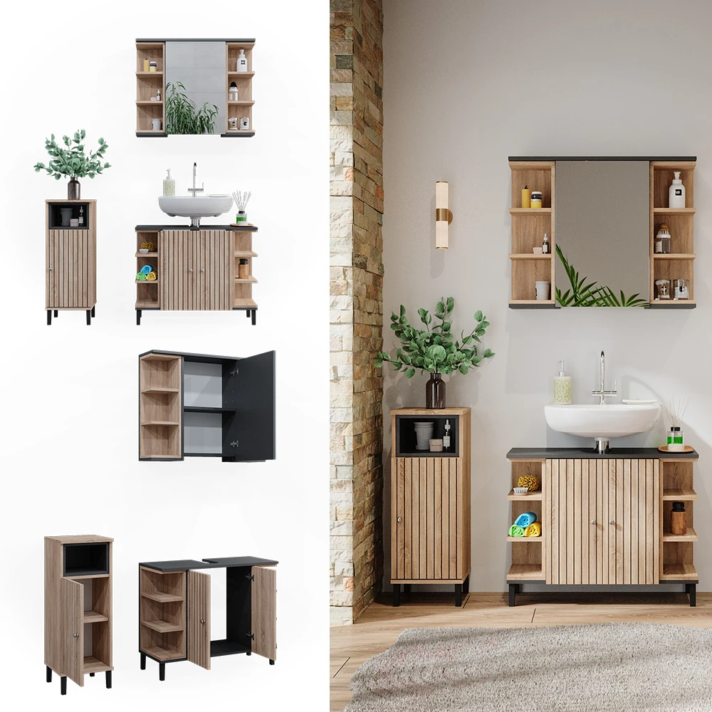 Vicco Badmöbel Set "Aquis", Sonoma/Anthrazit, 3 Teile 4 Vicco Badmöbel Set "Aquis", Sonoma/Anthrazit, 3 Teile – Bild 2