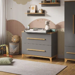 Wickelkommode "Malia" Grau/Eiche 108 X 98 Cm Mit 2 Schubladen Vitalispa -Möbel Store 20230907 m5974 04 ol