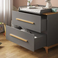 Wickelkommode "Malia" Grau/Eiche 108 X 98 Cm Mit 2 Schubladen Vitalispa -Möbel Store 20230907 m5974 05 ol