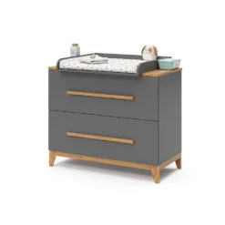Wickelkommode "Malia" Grau/Eiche 108 X 98 Cm Mit 2 Schubladen Vitalispa -Möbel Store 20230907 m5974 07 ol