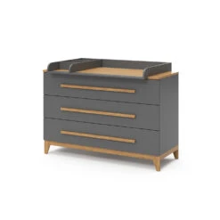 Wickelkommode "Malia" Grau/Eiche 133 X 98 Cm XL Mit 3 Schubladen Vitalispa
