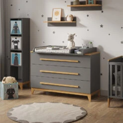 Wickelkommode "Malia" Grau/Eiche 133 X 98 Cm XL Mit 3 Schubladen Vitalispa -Möbel Store 20230907 m5976 04 ol