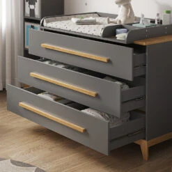 Wickelkommode "Malia" Grau/Eiche 133 X 98 Cm XL Mit 3 Schubladen Vitalispa -Möbel Store 20230907 m5976 05 ol