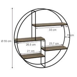 Vicco Wandregal "Fyrk", Eiche/Schwarz, 55 X 55 Cm Rund -Möbel Store 20230921 m5805 03 ol