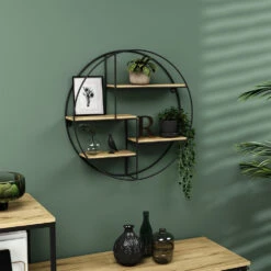 Vicco Wandregal "Fyrk", Eiche/Schwarz, 55 X 55 Cm Rund -Möbel Store 20230921 m5805 04 ol