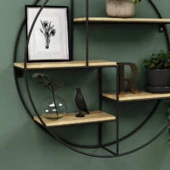 Vicco Wandregal "Fyrk", Eiche/Schwarz, 55 X 55 Cm Rund -Möbel Store 20230921 m5805 05 ol