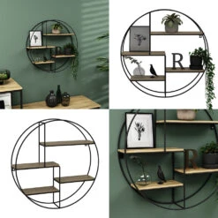 Vicco Wandregal "Fyrk", Eiche/Schwarz, 55 X 55 Cm Rund -Möbel Store 20230921 m5805 08 ol