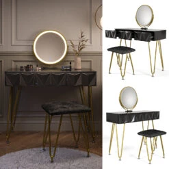 Schminktisch "Ruby" Schwarz Hochglanz 100 Cm Mit LED-Spiegel Und Hocker Vicco -Möbel Store 20231017 m5464 02 ol