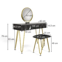 Schminktisch "Ruby" Schwarz Hochglanz 100 Cm Mit LED-Spiegel Und Hocker Vicco -Möbel Store 20231017 m5464 03 ol