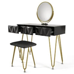 Schminktisch "Ruby" Schwarz Hochglanz 100 Cm Mit LED-Spiegel Und Hocker Vicco -Möbel Store 20231017 m5464 07 ol