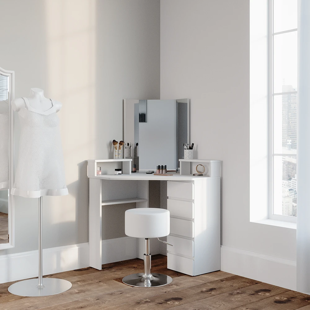 Eckschminktisch "Tilda" Weiß 113.3 Cm Mit Hocker Vicco 6 Eckschminktisch "Tilda" Weiß 113.3 Cm Mit Hocker Vicco – Bild 4