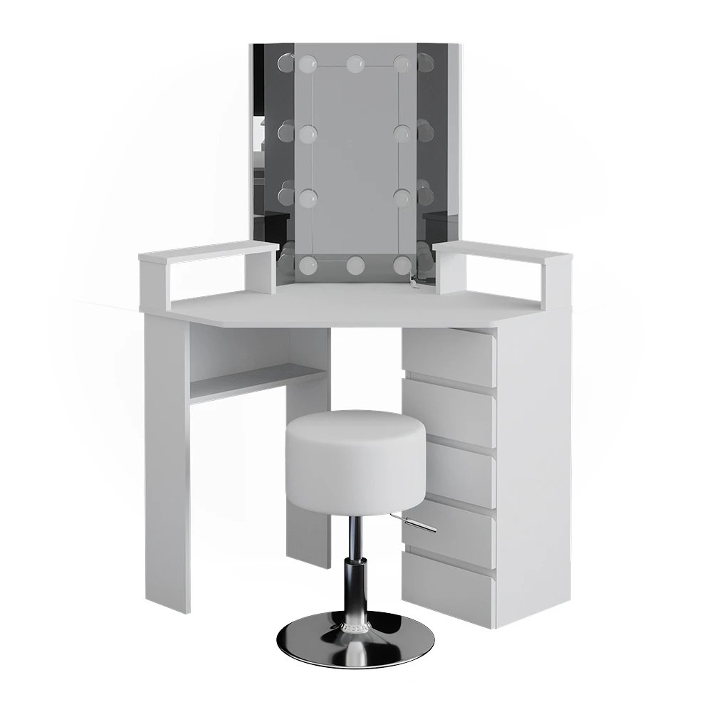 Eckschminktisch "Tilda" Weiß 113.3 Cm Mit LED Beleuchtung Und Hocker Vicco 3 Eckschminktisch "Tilda" Weiß 113.3 Cm Mit LED Beleuchtung Und Hocker Vicco