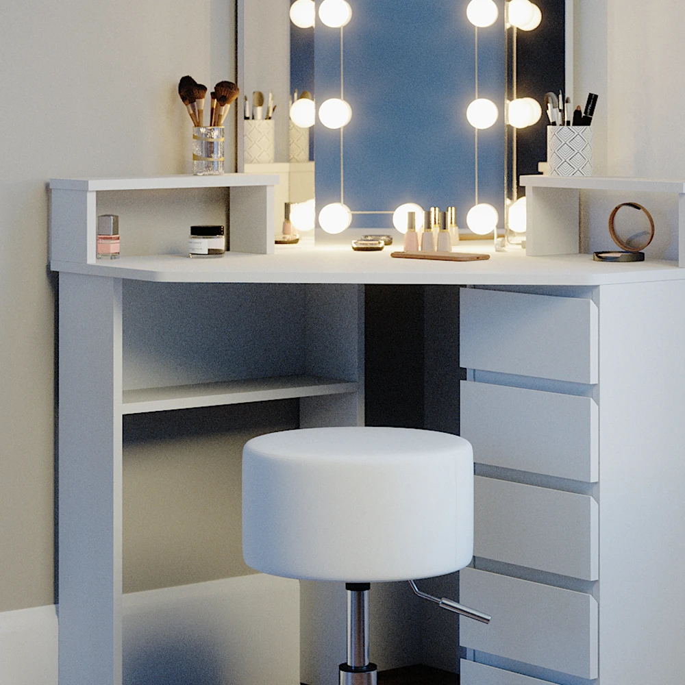 Eckschminktisch "Tilda" Weiß 113.3 Cm Mit LED Beleuchtung Und Hocker Vicco 7 Eckschminktisch "Tilda" Weiß 113.3 Cm Mit LED Beleuchtung Und Hocker Vicco – Bild 5