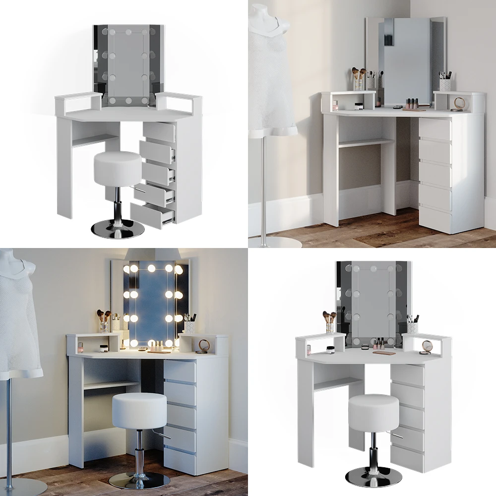 Eckschminktisch "Tilda" Weiß 113.3 Cm Mit LED Beleuchtung Und Hocker Vicco 10 Eckschminktisch "Tilda" Weiß 113.3 Cm Mit LED Beleuchtung Und Hocker Vicco – Bild 8