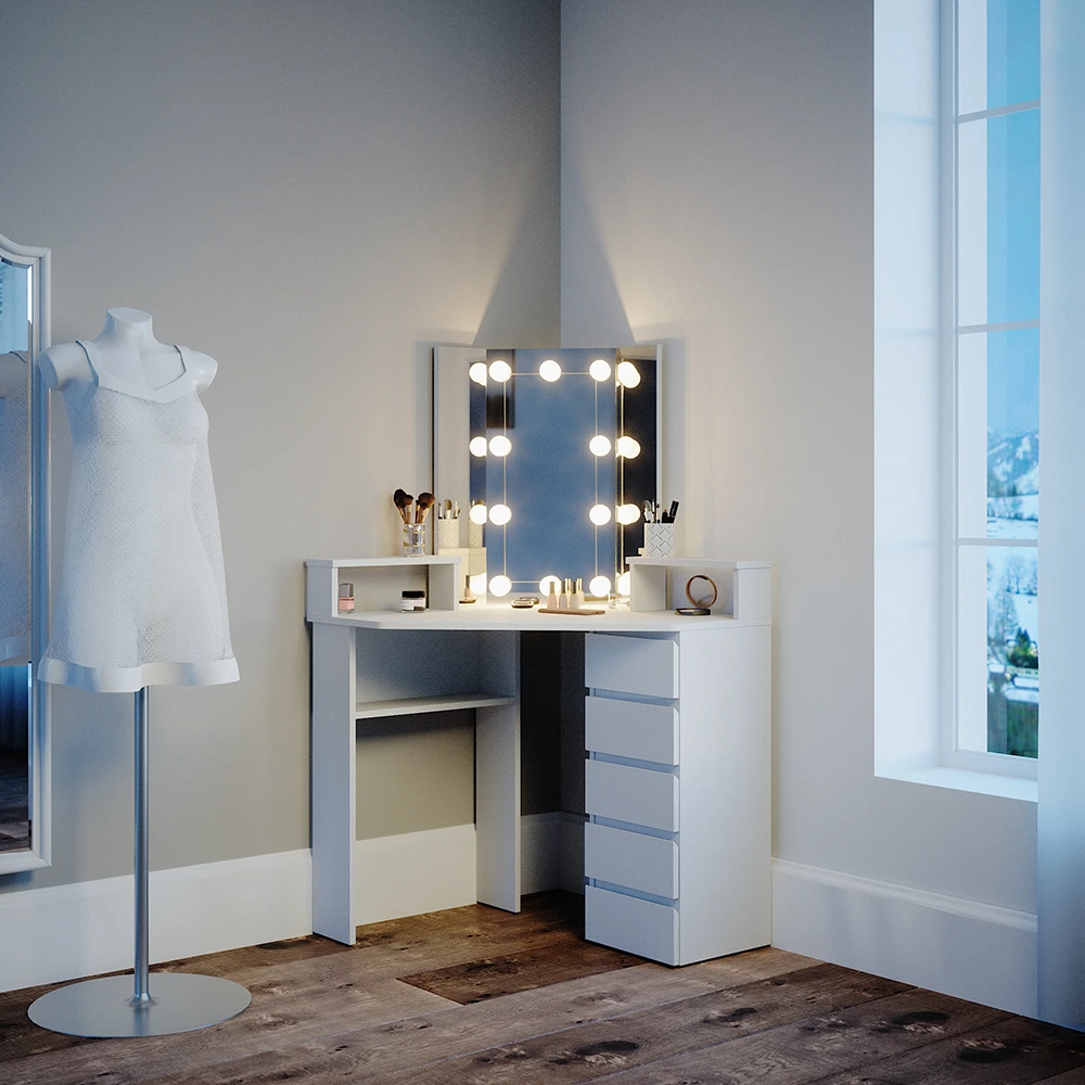 Eckschminktisch "Tilda" Weiß 113.3 Cm Mit LED Beleuchtung Vicco 6 Eckschminktisch "Tilda" Weiß 113.3 Cm Mit LED Beleuchtung Vicco – Bild 4