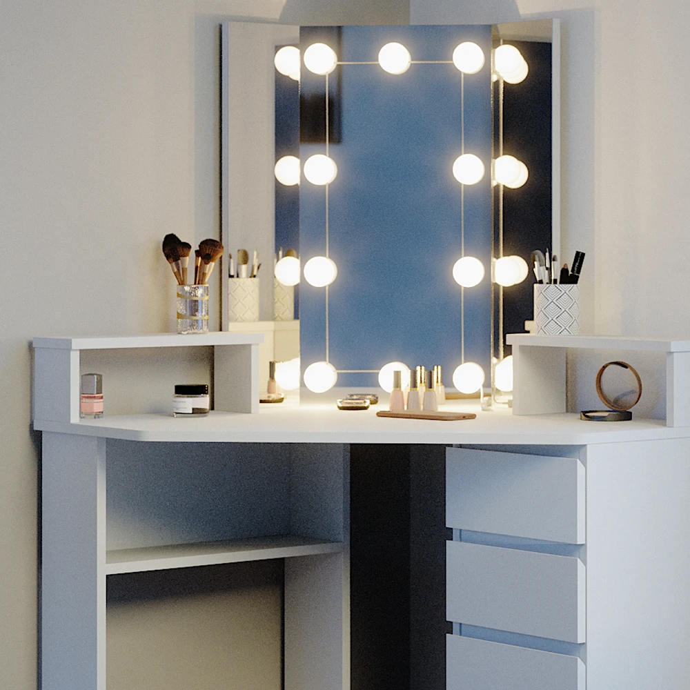 Eckschminktisch "Tilda" Weiß 113.3 Cm Mit LED Beleuchtung Vicco 7 Eckschminktisch "Tilda" Weiß 113.3 Cm Mit LED Beleuchtung Vicco – Bild 5