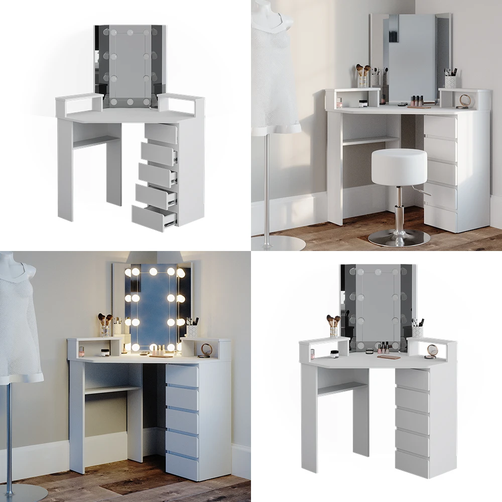 Eckschminktisch "Tilda" Weiß 113.3 Cm Mit LED Beleuchtung Vicco 10 Eckschminktisch "Tilda" Weiß 113.3 Cm Mit LED Beleuchtung Vicco – Bild 8