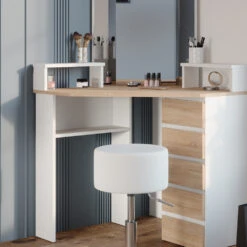 Eckschminktisch "Tilda" Weiß/Sonoma/Sonoma 113.3 Cm Mit Hocker Vicco -Möbel Store 20231027 m5421 hw 05 ol