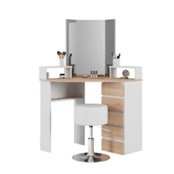 Eckschminktisch "Tilda" Weiß/Sonoma/Sonoma 113.3 Cm Mit Hocker Vicco -Möbel Store 20231027 m5421 hw 07 ol