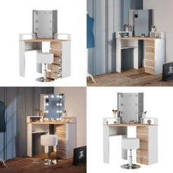 Eckschminktisch "Tilda" Weiß/Sonoma/Sonoma 113.3 Cm Mit LED Beleuchtung Und Hocker Vicco -Möbel Store 20231027 m5421 hw l 08 ol