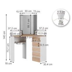 Eckschminktisch "Tilda" Weiß/Sonoma/Sonoma 113.3 Cm Mit LED Beleuchtung Vicco -Möbel Store 20231027 m5421 l 03 ol