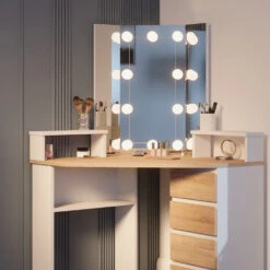 Eckschminktisch "Tilda" Weiß/Sonoma/Sonoma 113.3 Cm Mit LED Beleuchtung Vicco -Möbel Store 20231027 m5421 l 05 ol