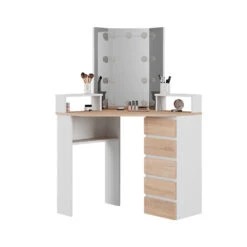 Eckschminktisch "Tilda" Weiß/Sonoma/Sonoma 113.3 Cm Mit LED Beleuchtung Vicco -Möbel Store 20231027 m5421 l 07 ol