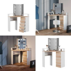 Eckschminktisch "Tilda" Weiß/Sonoma/Sonoma 113.3 Cm Mit LED Beleuchtung Vicco -Möbel Store 20231027 m5421 l 08 ol