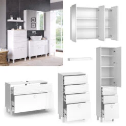 Vicco Badmöbel Set "Sola", Weiß, 4 Teile -Möbel Store 20231103 m6133 02 ol