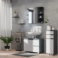 Badmöbel Set "J-Shape" Weiß/Anthrazit 3 Teile, Mit Midischrank Vicco 11 Badmöbel Set "J-Shape" Weiß/Anthrazit 3 Teile, Mit Midischrank Vicco -Möbel Store 20231123 m5624 04 ol