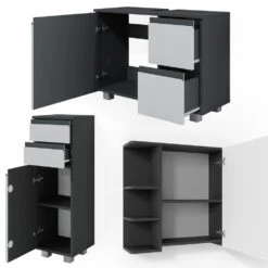 Badmöbel Set "J-Shape" Weiß/Anthrazit 3 Teile, Mit Midischrank Vicco 12 Badmöbel Set "J-Shape" Weiß/Anthrazit 3 Teile, Mit Midischrank Vicco -Möbel Store 20231123 m5624 06 ol