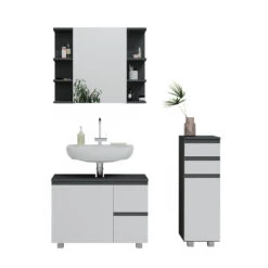 Badmöbel Set "J-Shape" Weiß/Anthrazit 3 Teile, Mit Midischrank Vicco 13 Badmöbel Set "J-Shape" Weiß/Anthrazit 3 Teile, Mit Midischrank Vicco -Möbel Store 20231123 m5624 07 ol