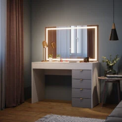 Vicco Schminktisch "Elise", Weiß/Grau, 115 Cm Mit LED-Spiegel 13 Vicco Schminktisch "Elise", Weiß/Grau, 115 Cm Mit LED-Spiegel -Möbel Store 20231123 m6211 sled 04 ol