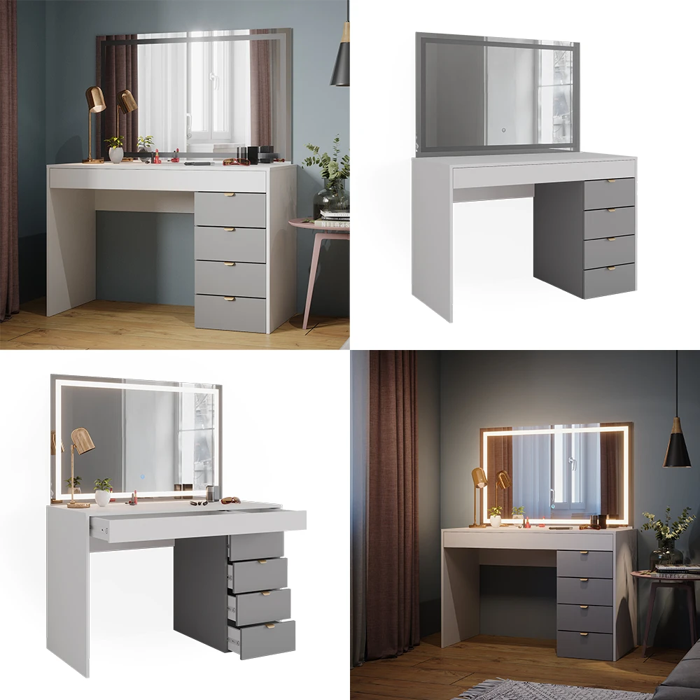 Vicco Schminktisch "Elise", Weiß/Grau, 115 Cm Mit LED-Spiegel 9 Vicco Schminktisch "Elise", Weiß/Grau, 115 Cm Mit LED-Spiegel – Bild 7