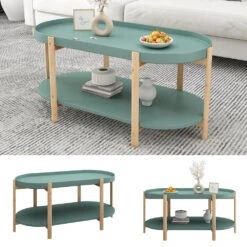 Couchtisch "Milo" Mintgrün/Holz 96 X 45 Cm Oval, Mit Ablage Vicco -Möbel Store 20231211 m6077 02 ol