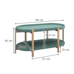 Couchtisch "Milo" Mintgrün/Holz 96 X 45 Cm Oval, Mit Ablage Vicco -Möbel Store 20231211 m6077 03 ol